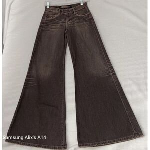 D. Sample Jeans Womens Sz 24 Ultra Wide Leg Green Mid Rise Oversized Belt Loops